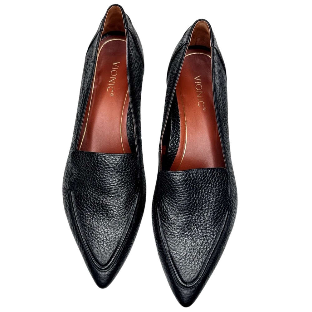 Vionic Noah Pointed Toe Flats Black Leather Shoes